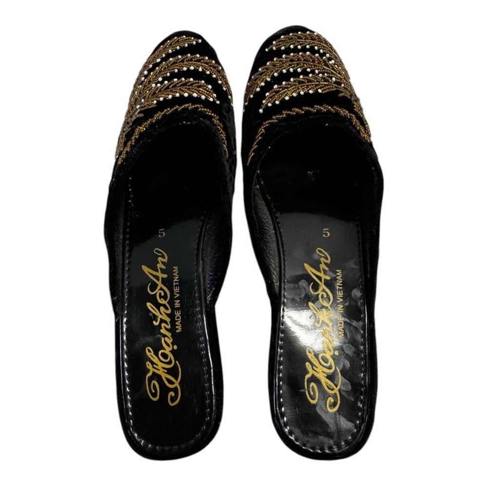 Huma Blanco HAND BEADED Slippers Black Velvet Elegant Beaded size 9 US women